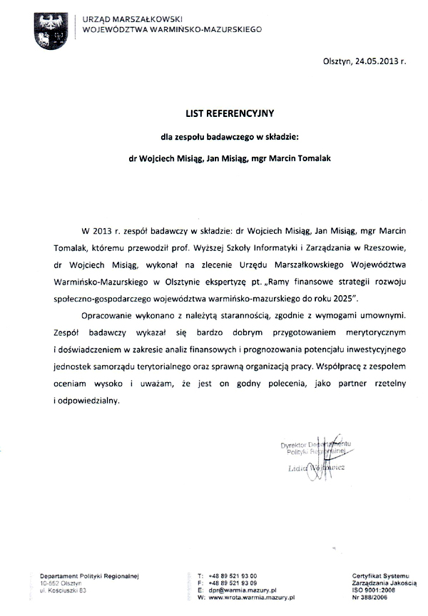Referencje Urząd Marszałkowski Województwa Warmińsko-Mazurskiego