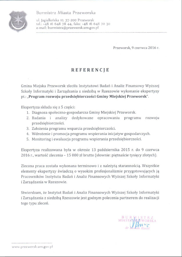 Referencje Burmistrz Miasta Przeworska